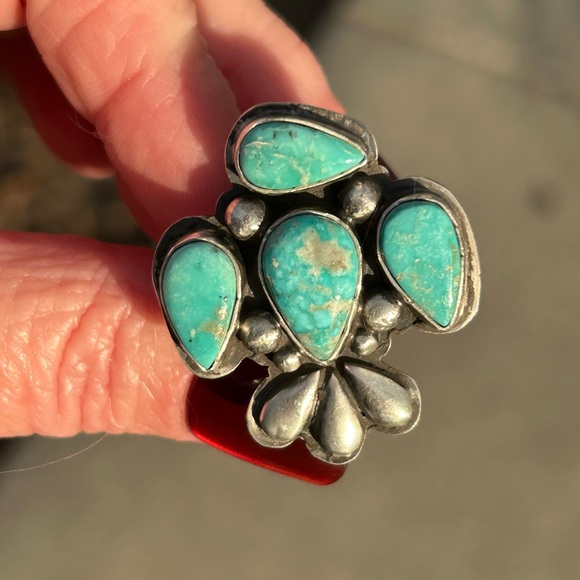 Native American Jewelry - Russell Sam Native American White Water Turquoise Sterling Statement Ring